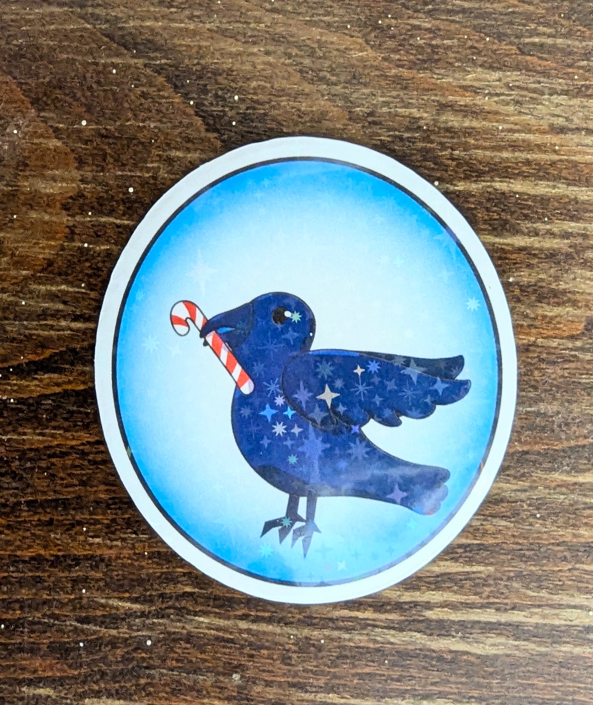 2" Holographic Crow Candy Cane Sticker