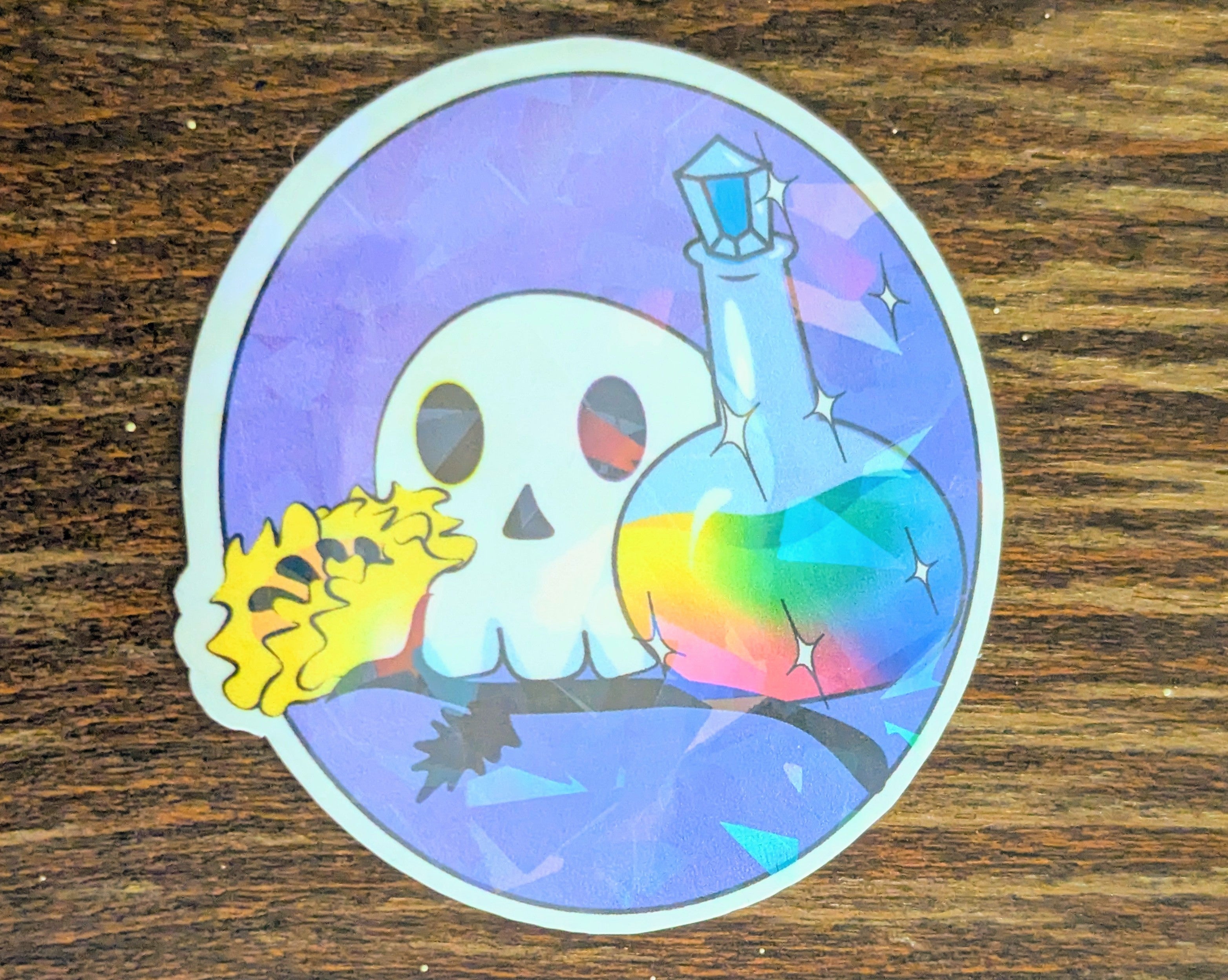 2" Holographic Skull With Rainbow Potion Sticker