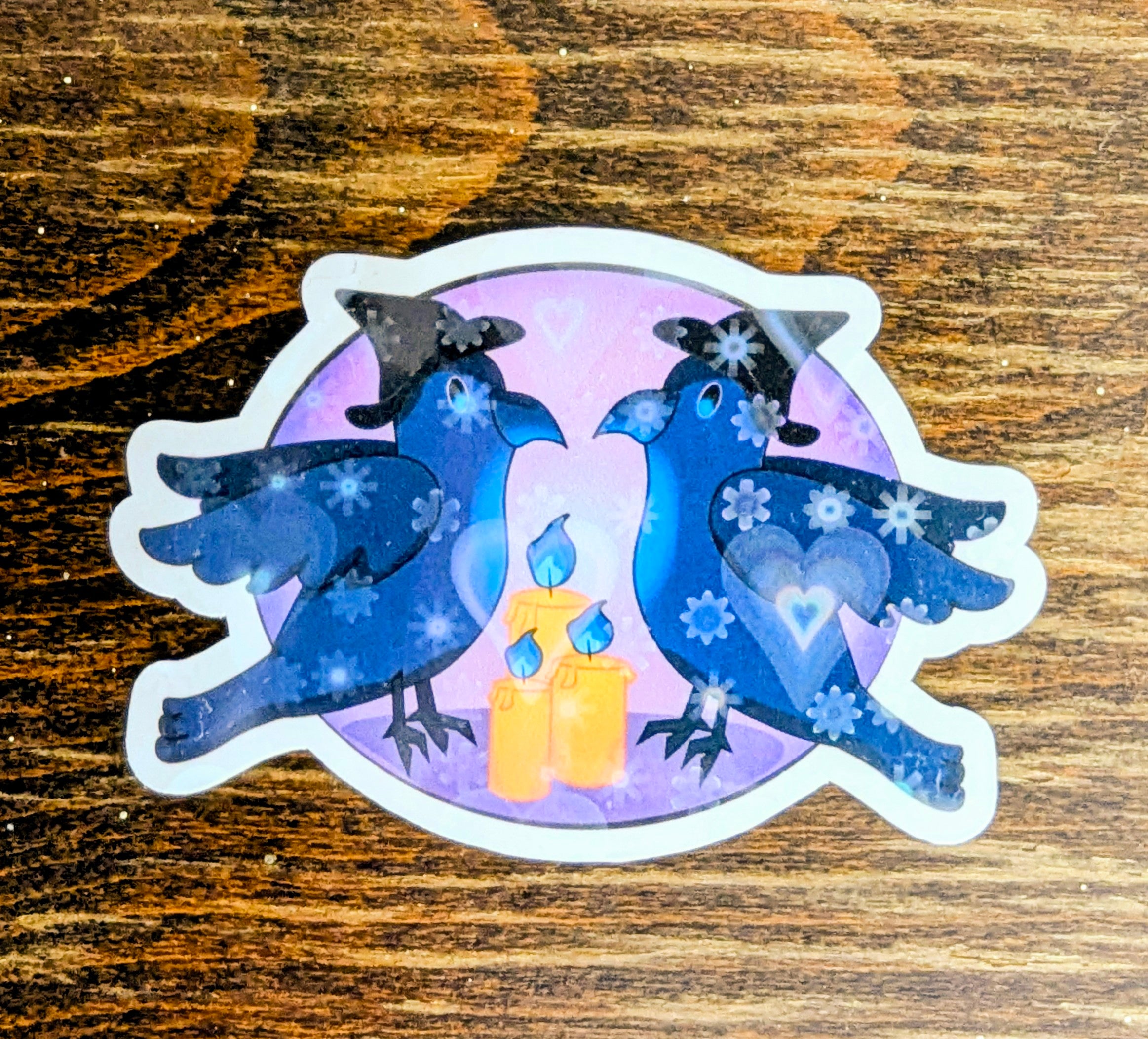 2" Holographic Witch Crows Stickers