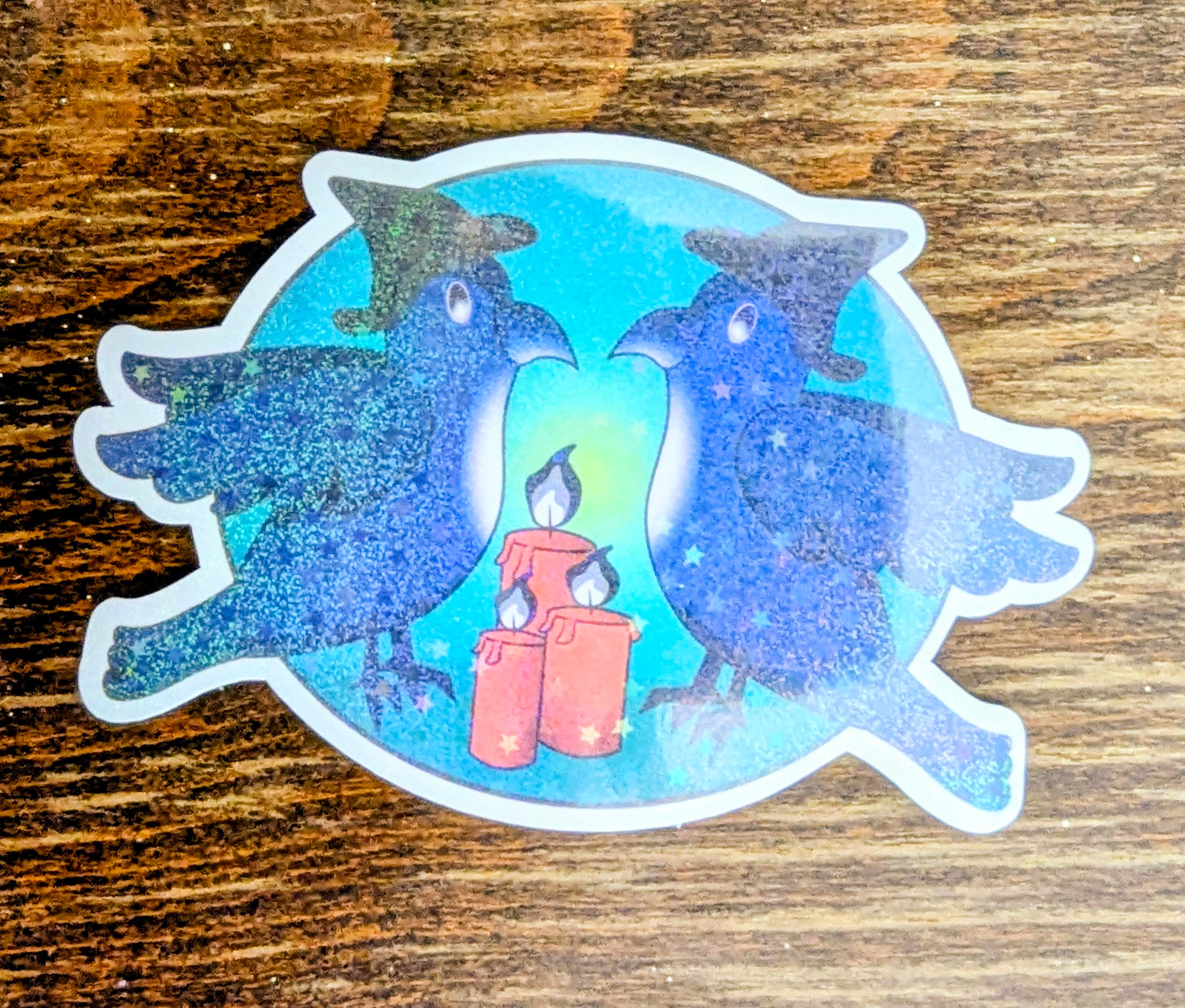 3" Holographic Witch Crows Stickers