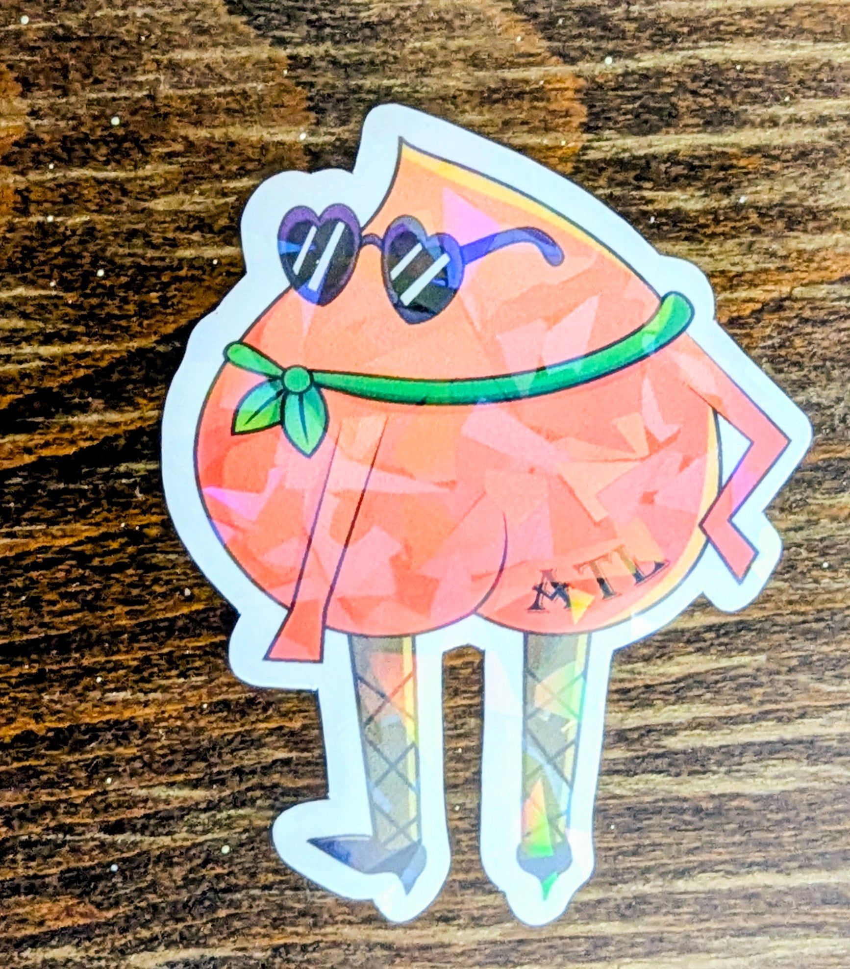 2" Holographic Peach with Hearteye Glasses
