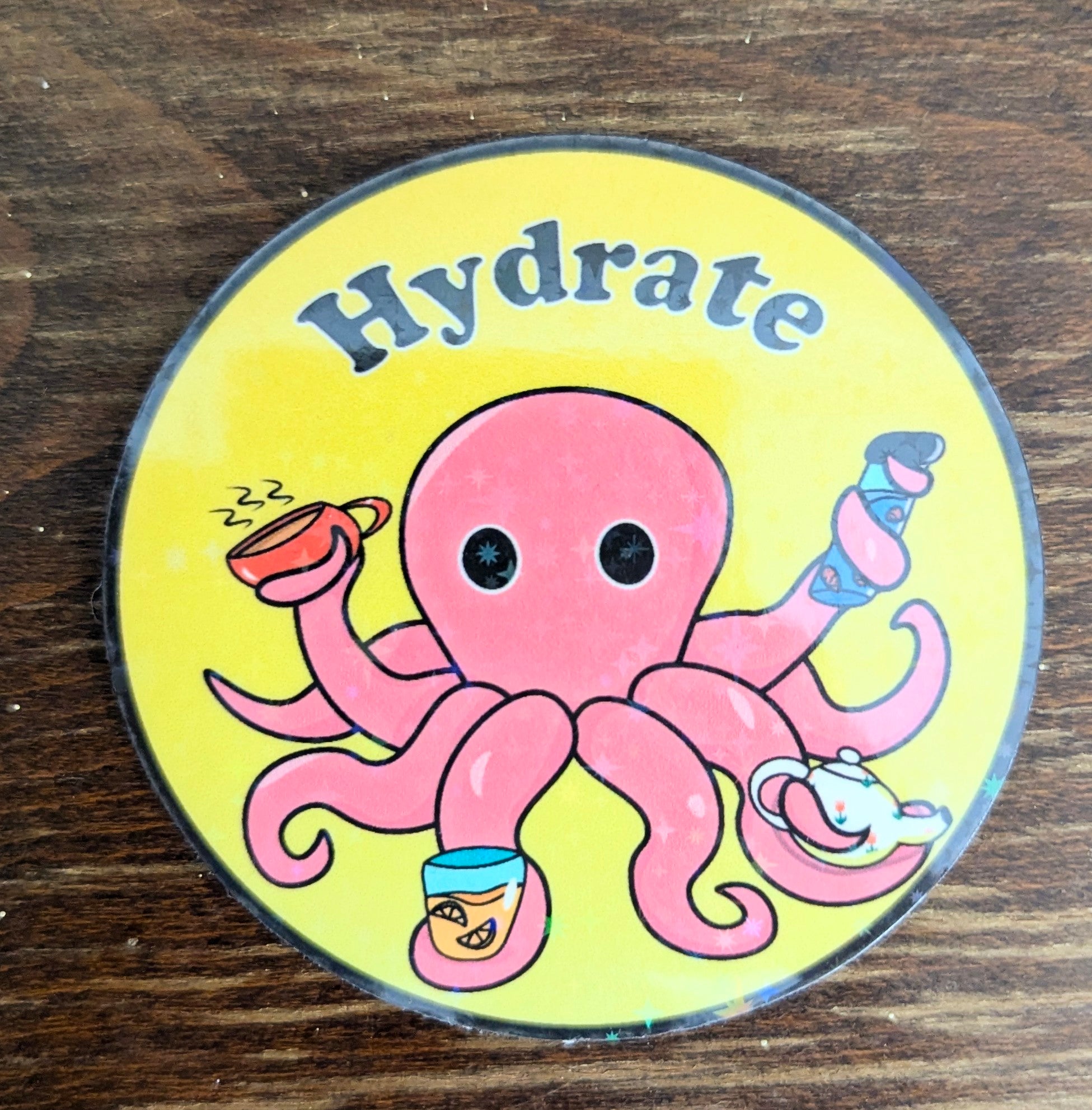 2" Holographic Hydrate Pink Octopus Sticker