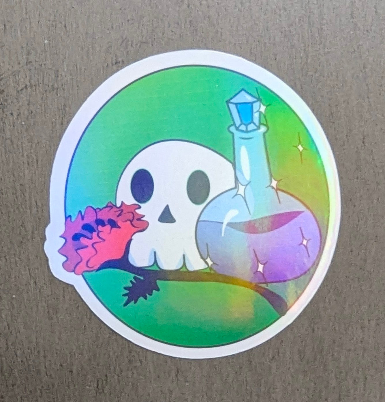 2" Holographic Skull with Purple Potion Sticker