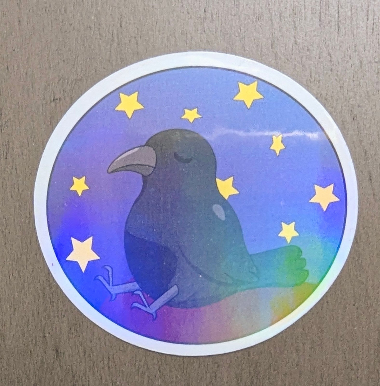 3" Holographic Sleepy Crow Sticker