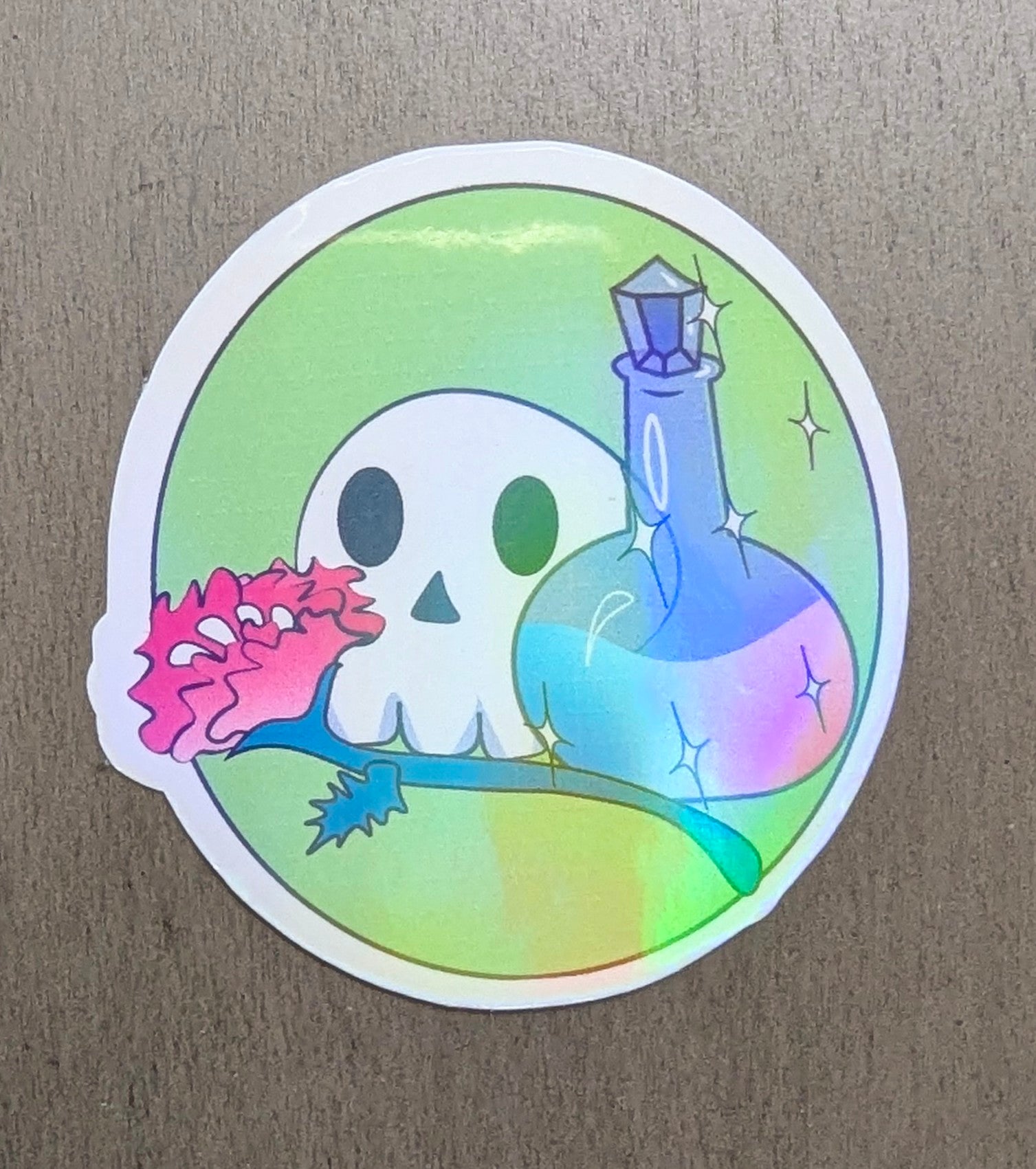 3" Holographic Skull with Trans Potion Sticker