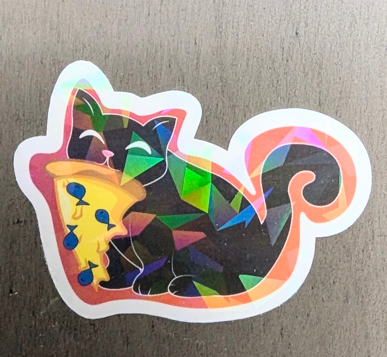 3" Holographic Red Pizza Cat Sticker