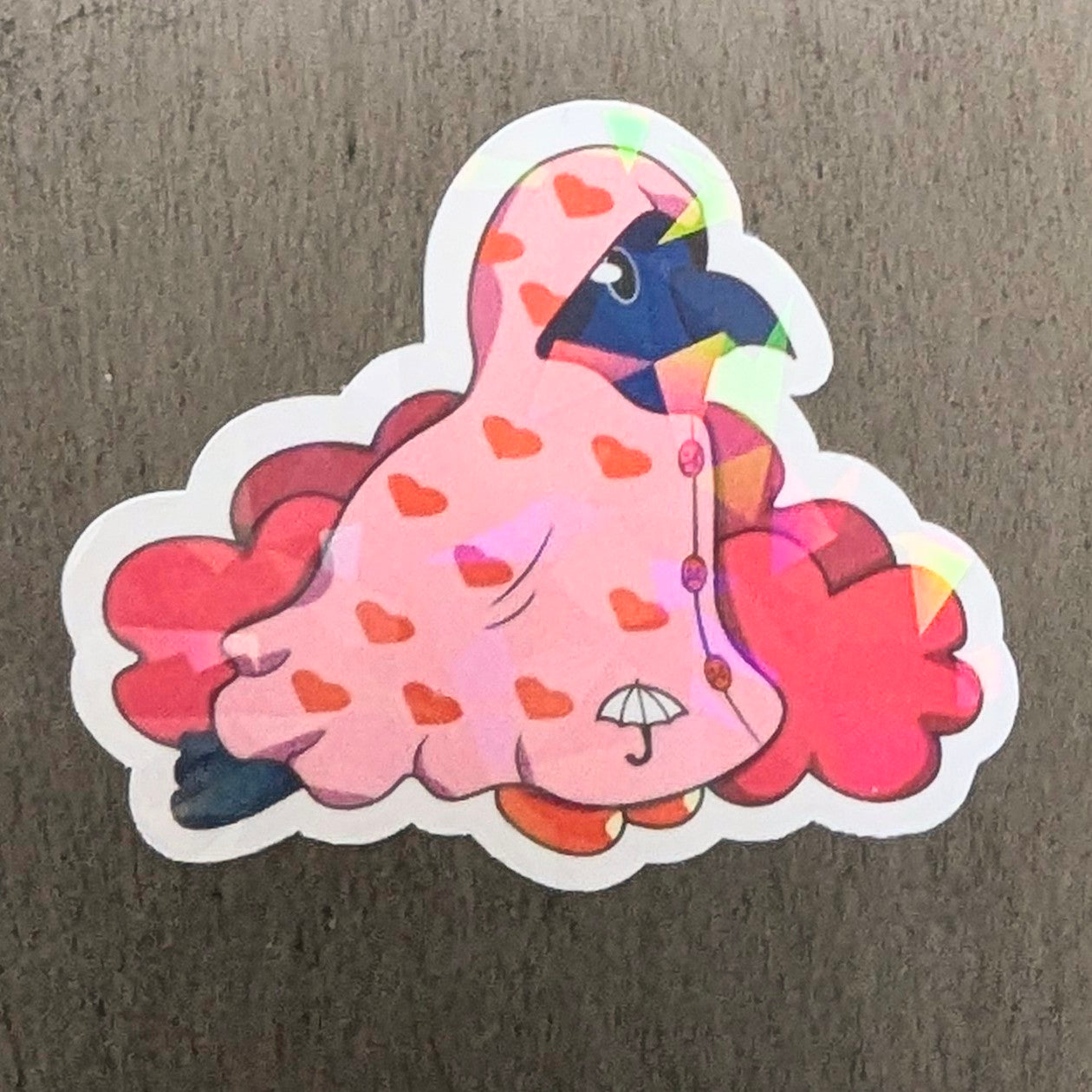 2" Holographic Heart Raincoat Crow Sticker