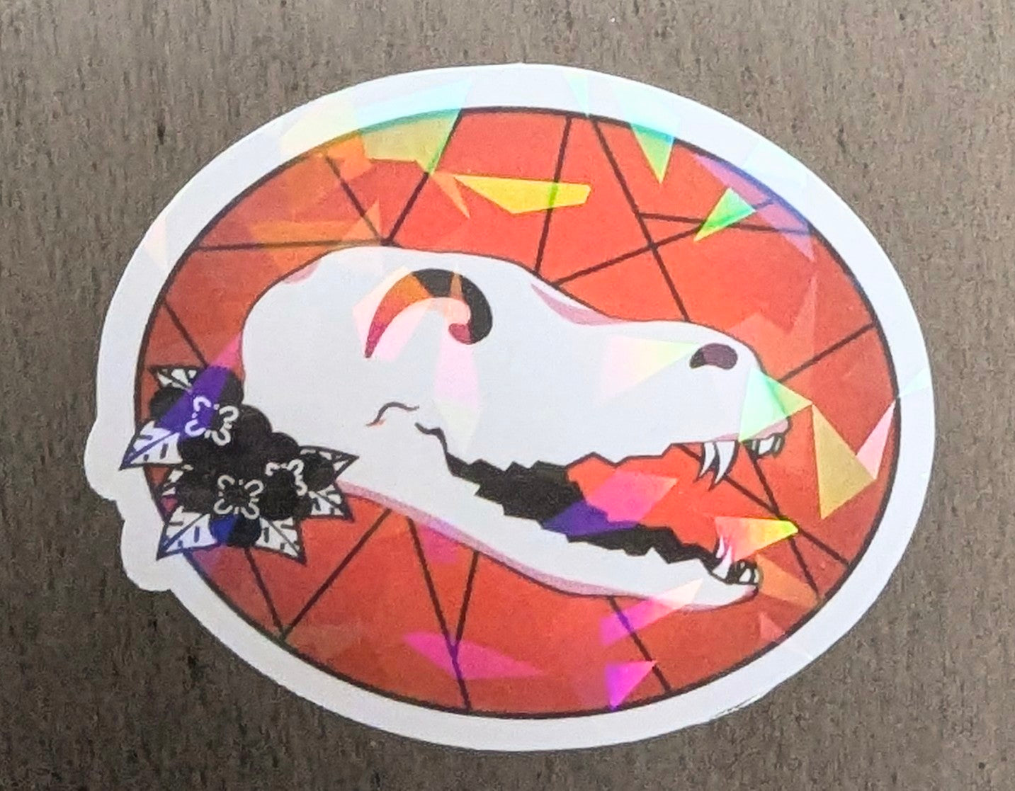 2" Holographic Red Laughing Fox Skull Sticker