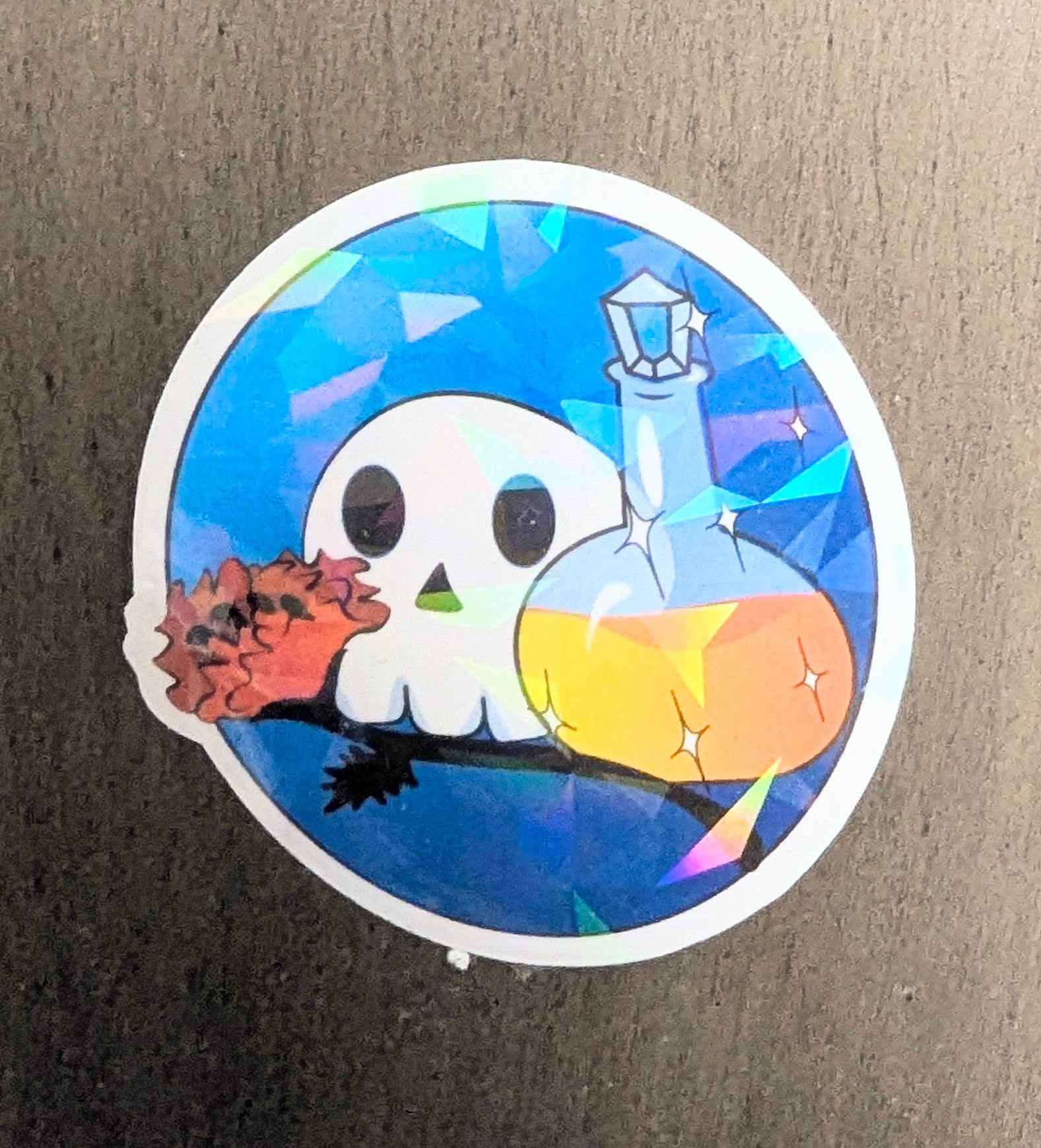 Holographic Skull with Orange Potion Sticker 2"