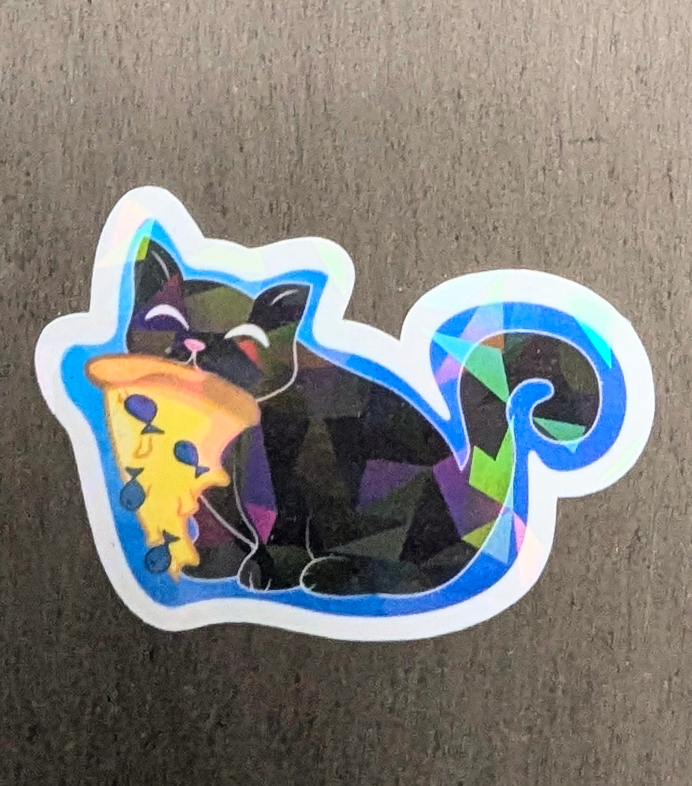 2" Holographic Blue Pizza Cat Sticker