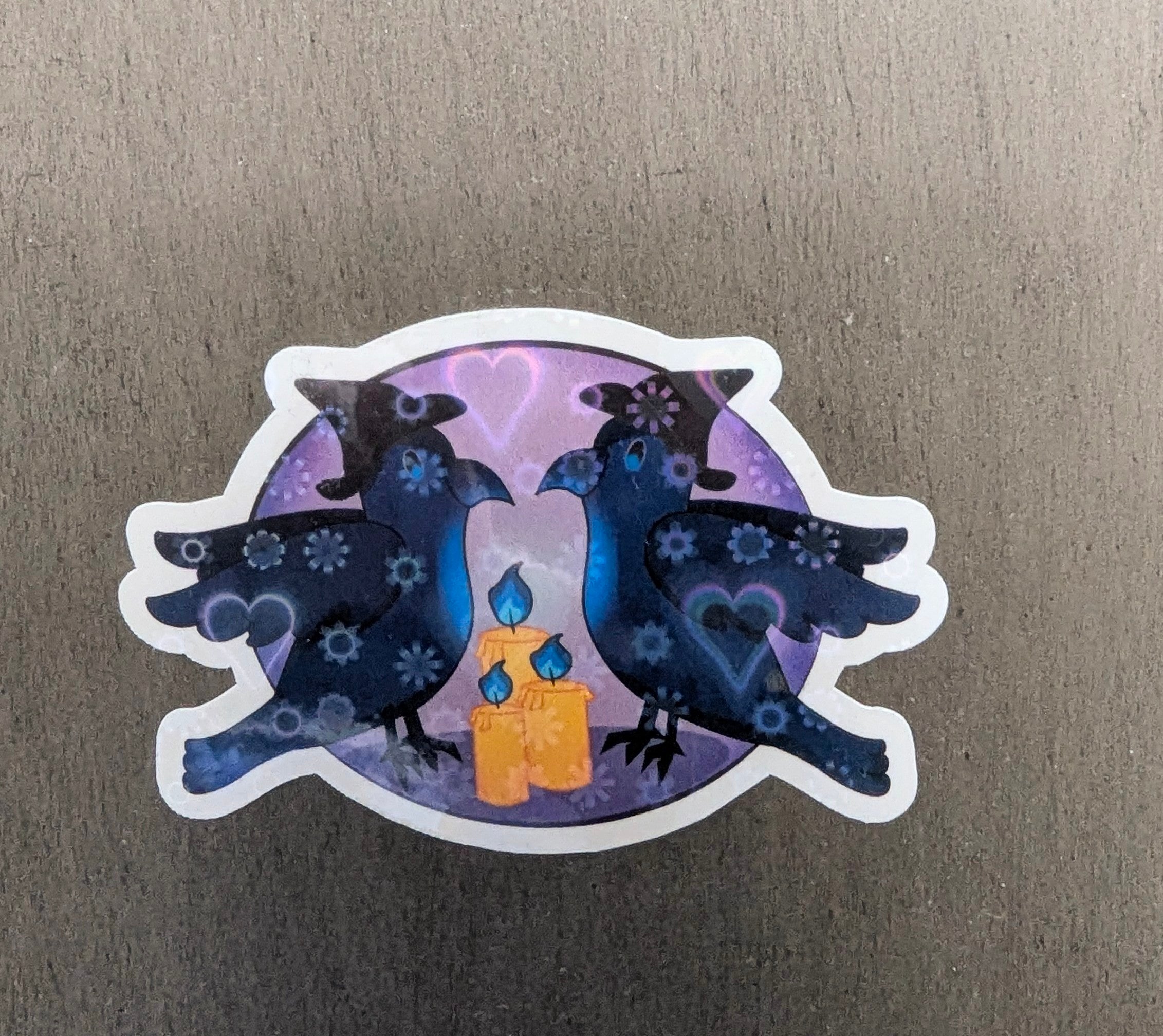 3" Holographic Crow with Candles Purple Sticker