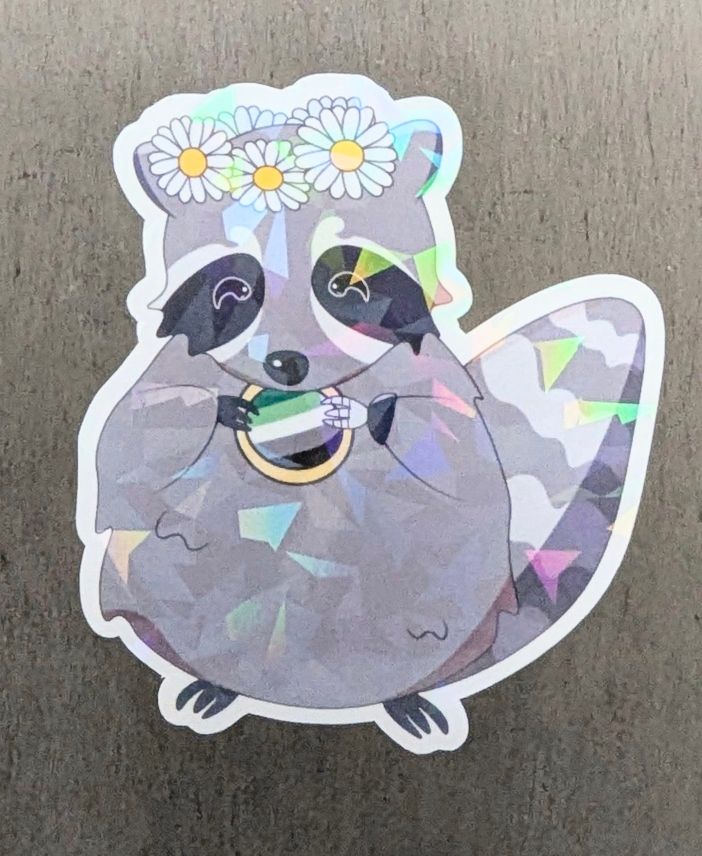 3" Holographic Aromantic Raccoon Sticker