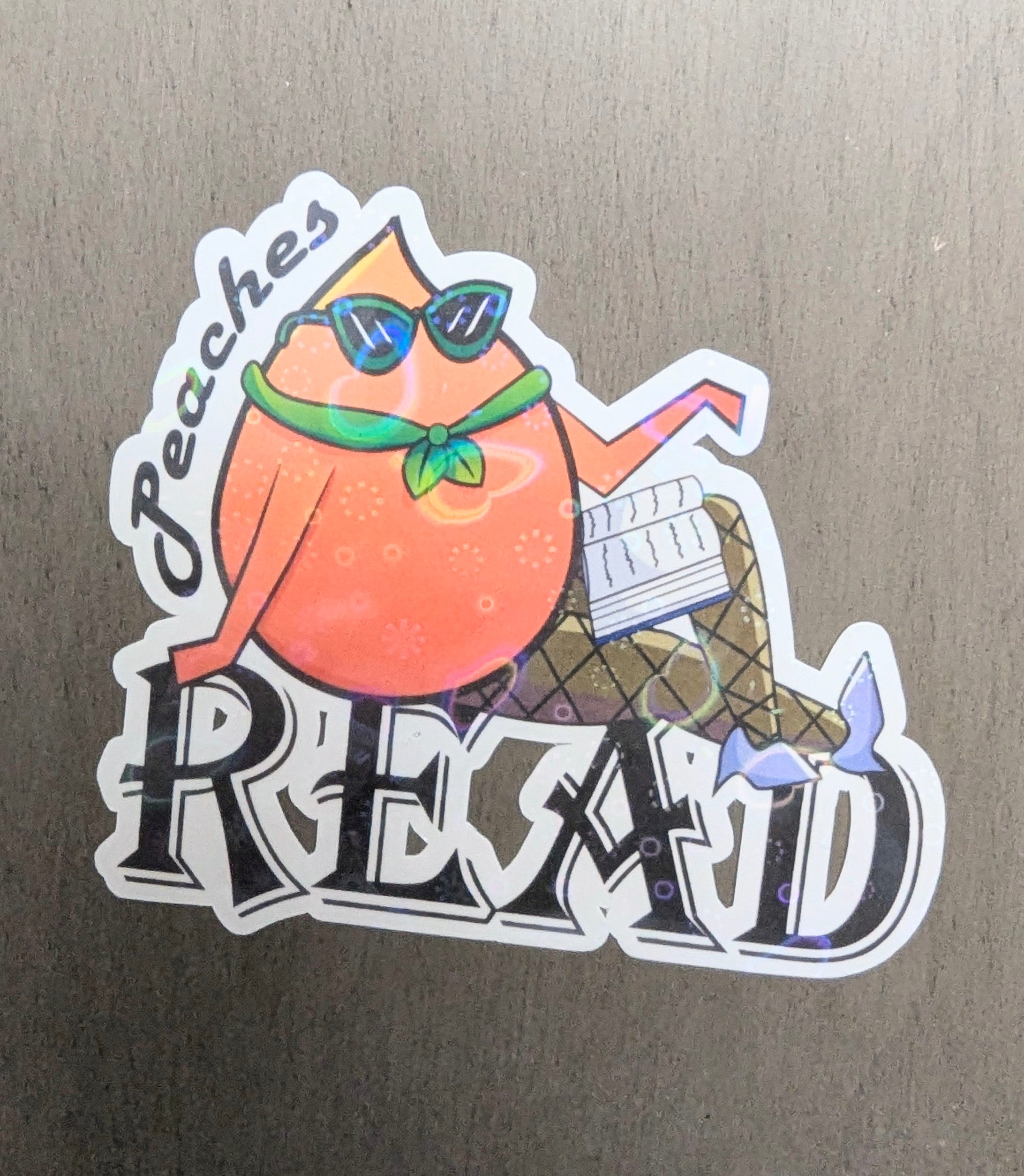 3" Holographic Peaches Read Sticker