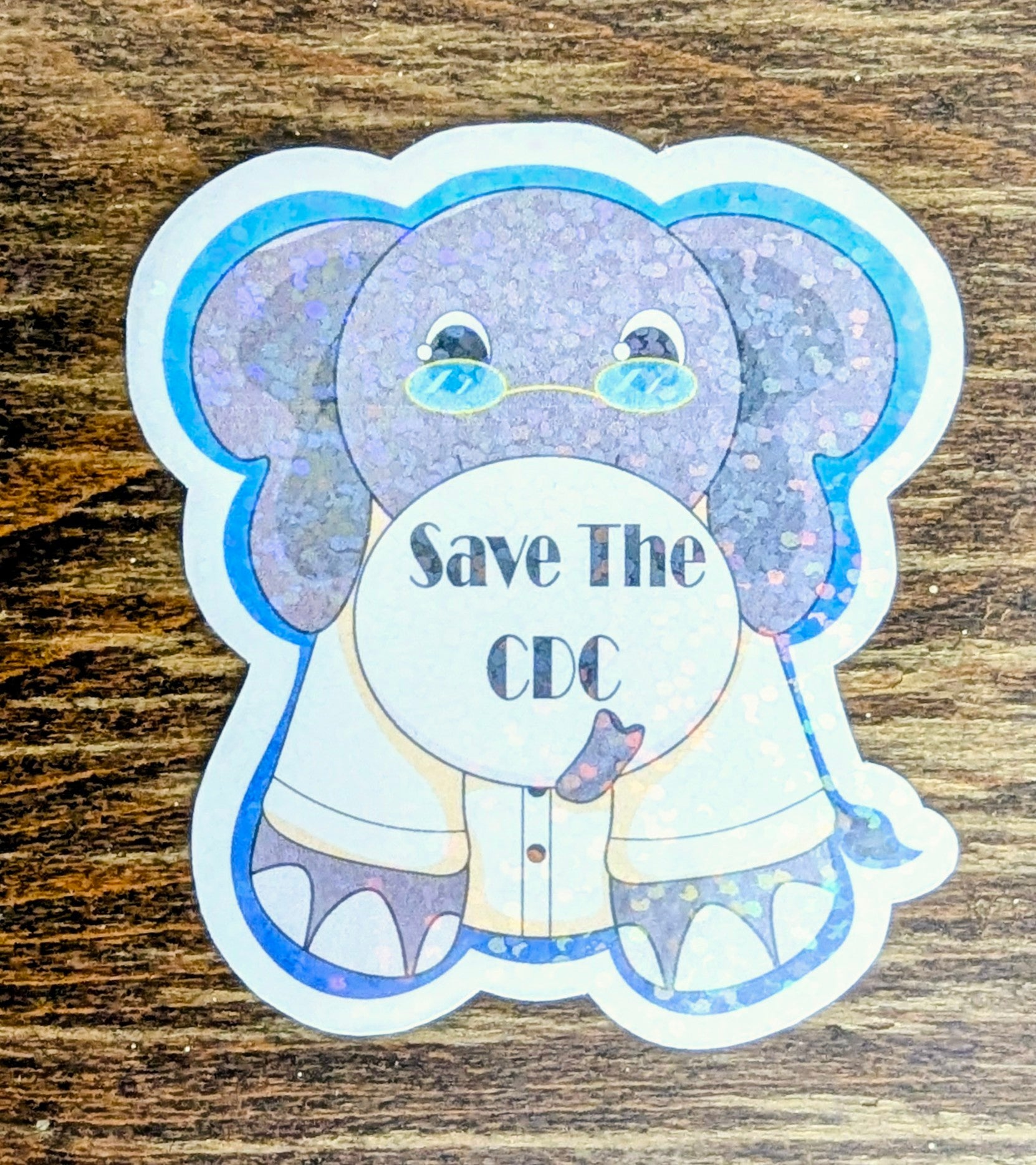 3" Holographic Save the CDC Elephant Scientist (blue outline)