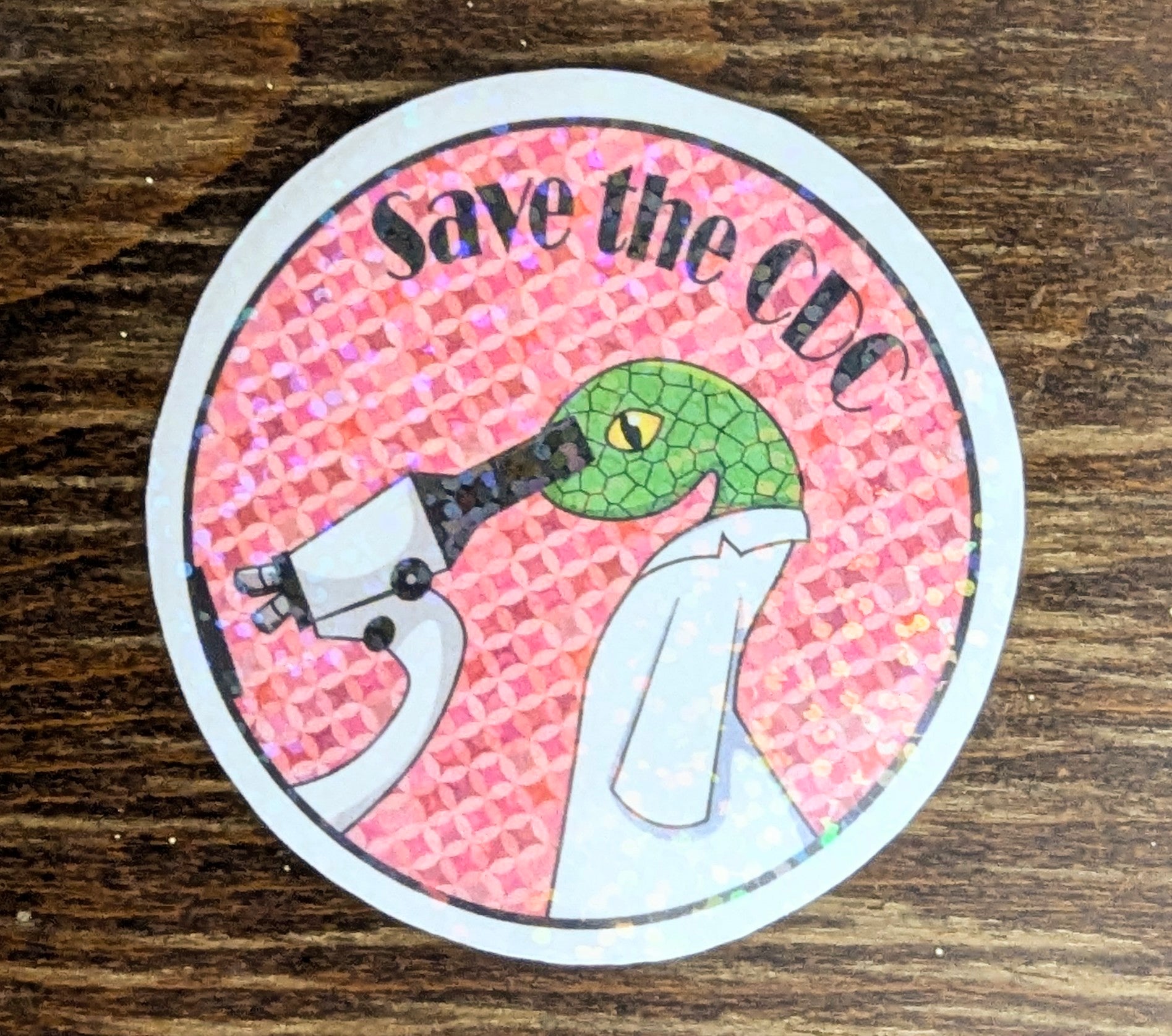 3" Holographic Save the CDC Snake Scientist sticker (pink)