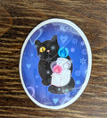 2" Holographic Black Cat with Trans Flag Candles Sticker