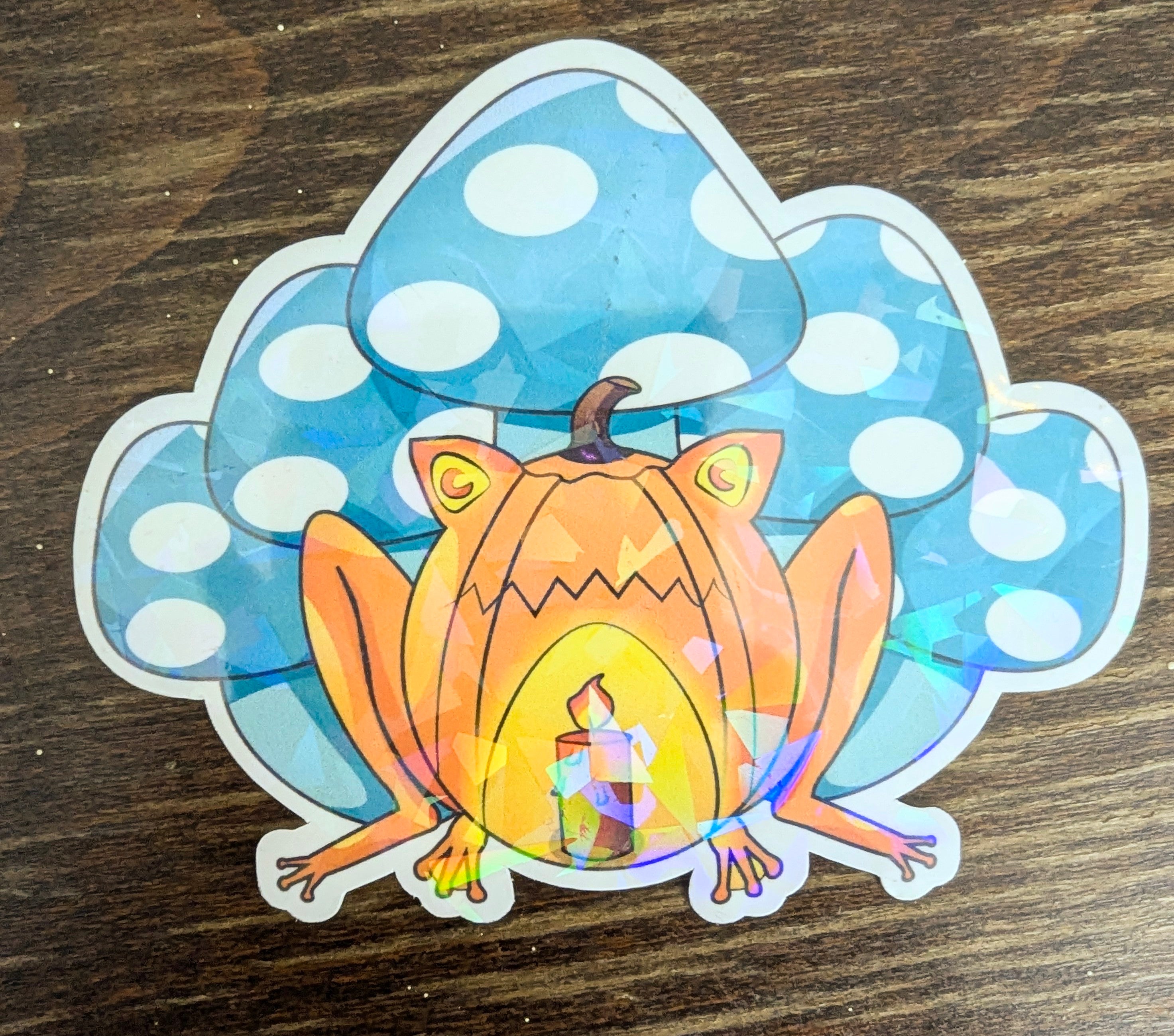 2" Holographic Pumpkin with Blue Mushrooms Sticker