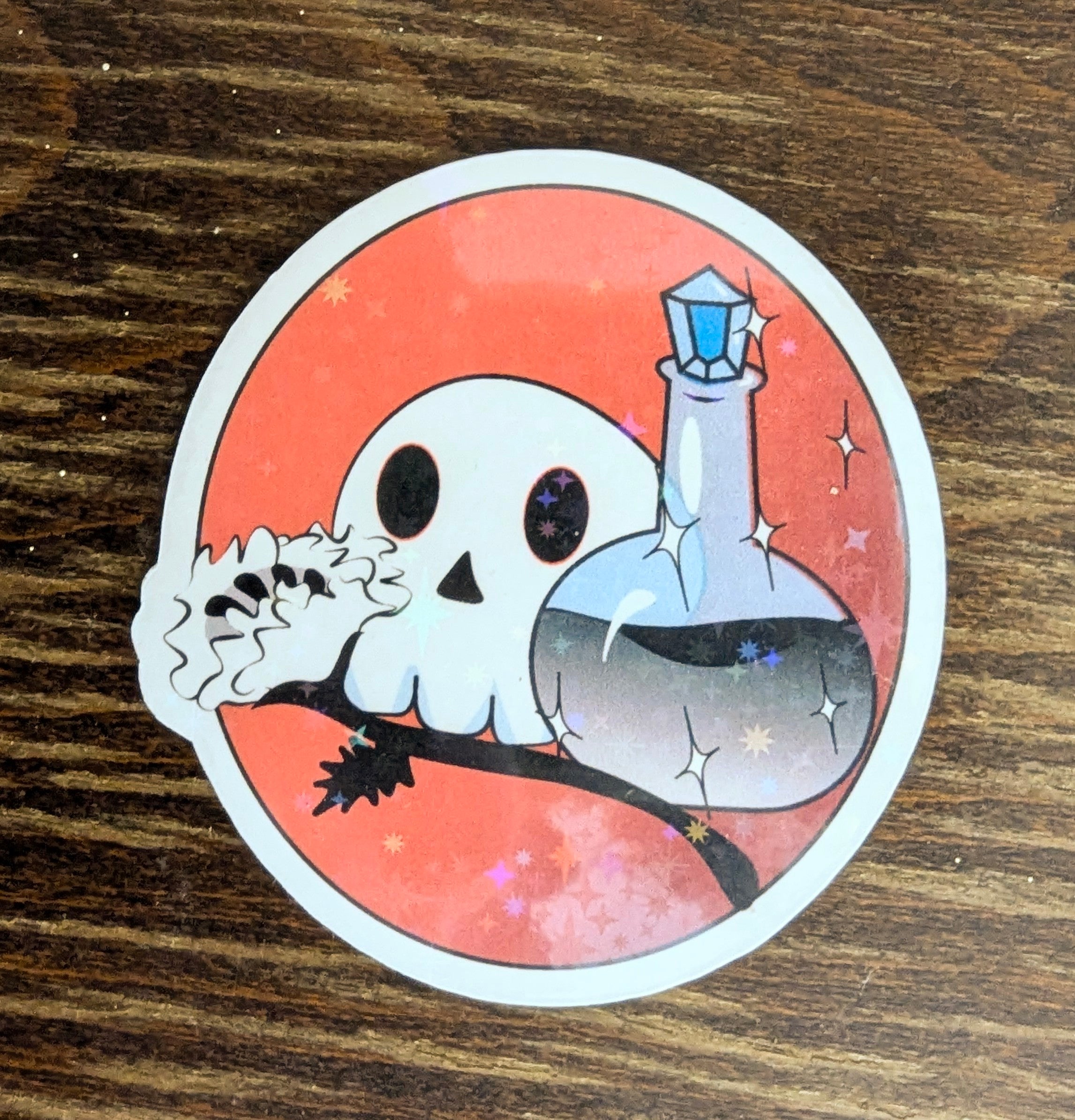 2" Holographic Skull and Black and White Potion Sticker